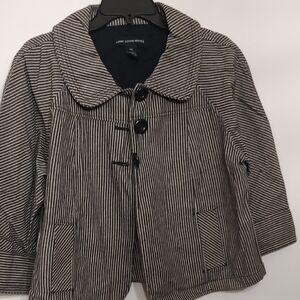 Larry Levine Petite Women's Black and White Striped Pea Coat